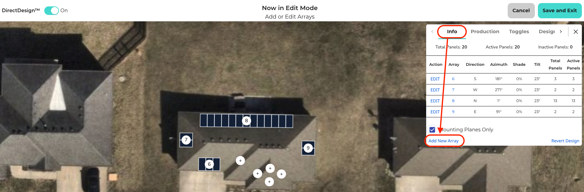 Adding Panels and Arrays in DirectDesign