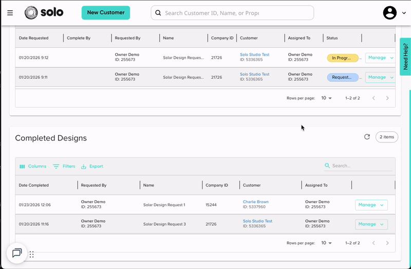 Managing Designs in the Design Management Page